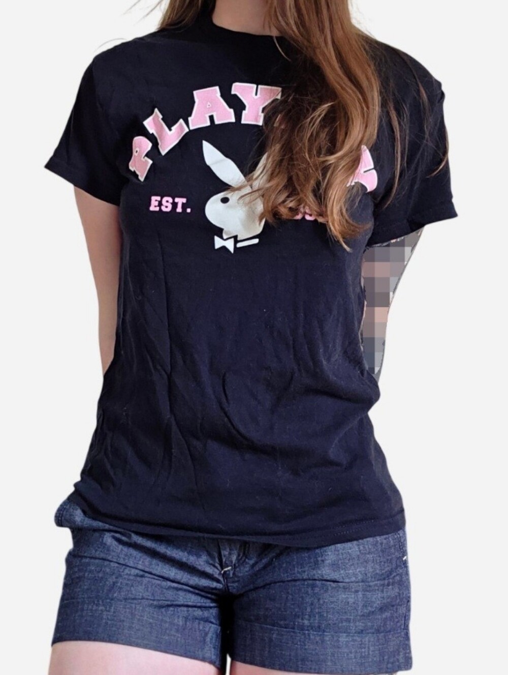 Playboy black cotton tee w Pink and white graphic